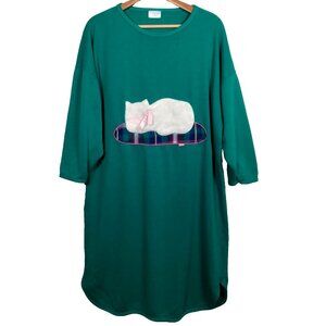 Vintage Catnaps Nightgown One Size Turquoise Blue Knit Furry Cat Retro USA